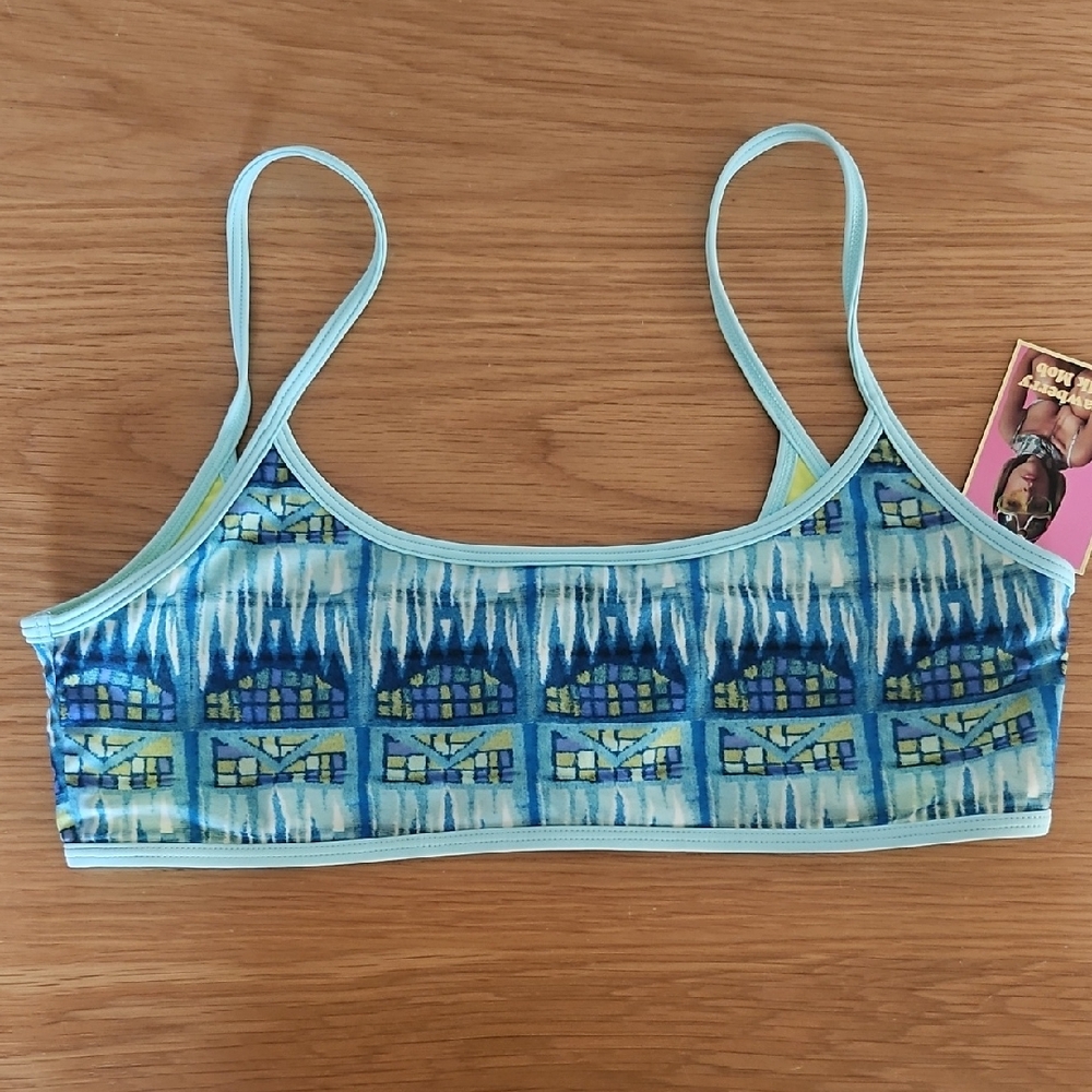 Strawberry Milk Mob Kids Bikini Top - Blue and Yellow Pattern